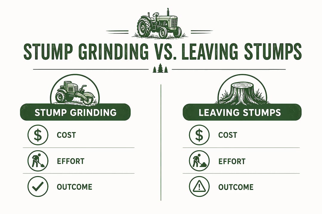 Infographic comparing stump grinding and leaving stumps
