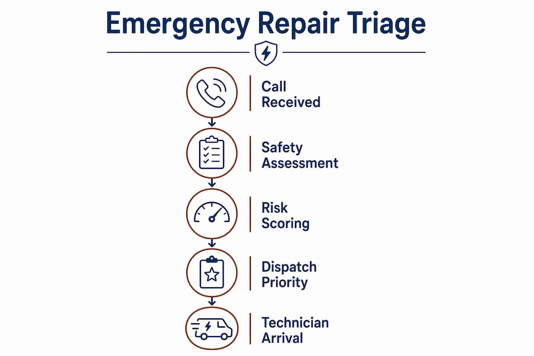 Infographic outlining emergency repair triage process steps