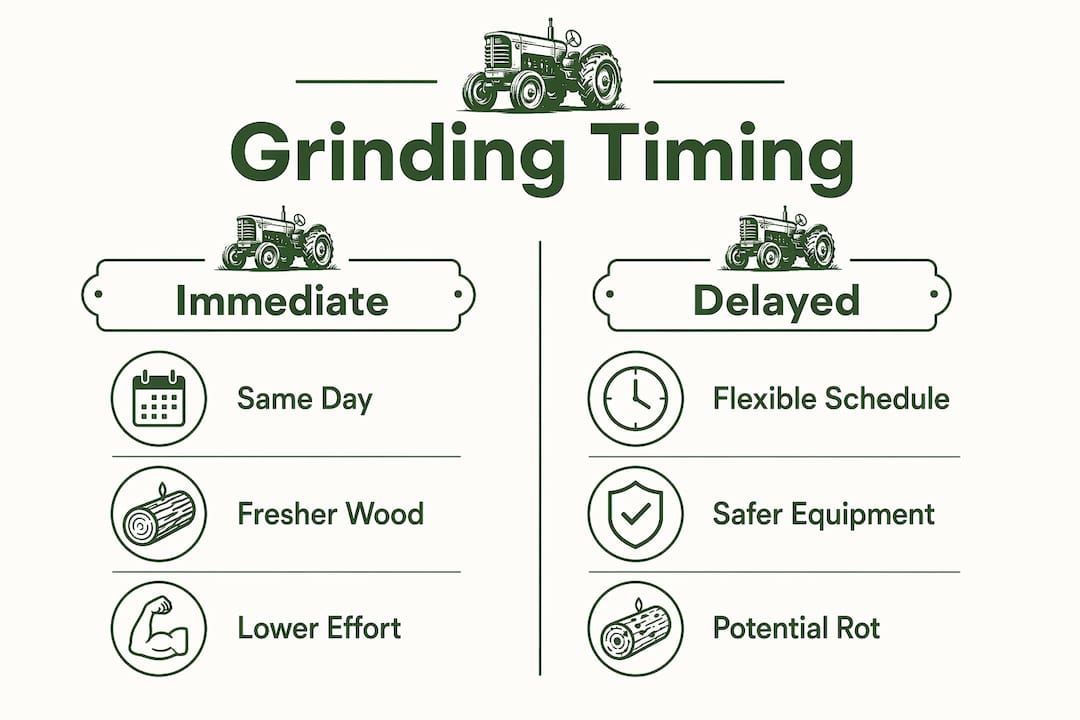 Infographic comparing immediate vs delayed stump grinding