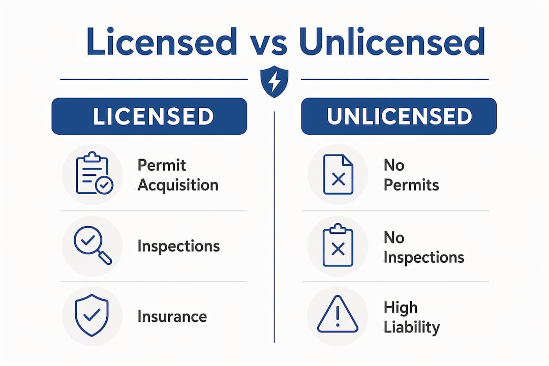 Infographic comparing licensed versus unlicensed electrical work risks