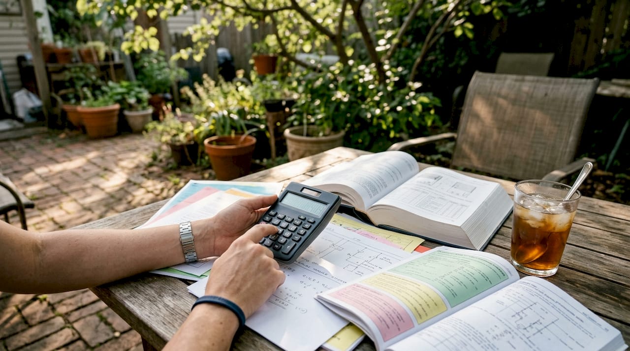 Hands calculating residential electrical service load
