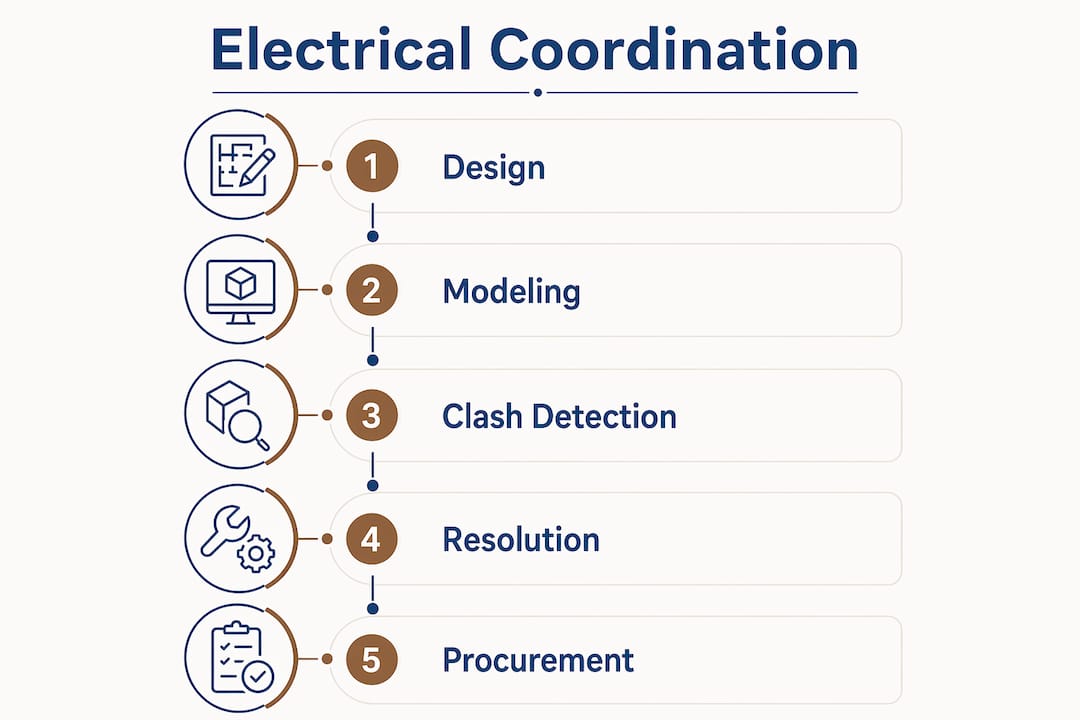 Infographic showing electrical coordination process stages