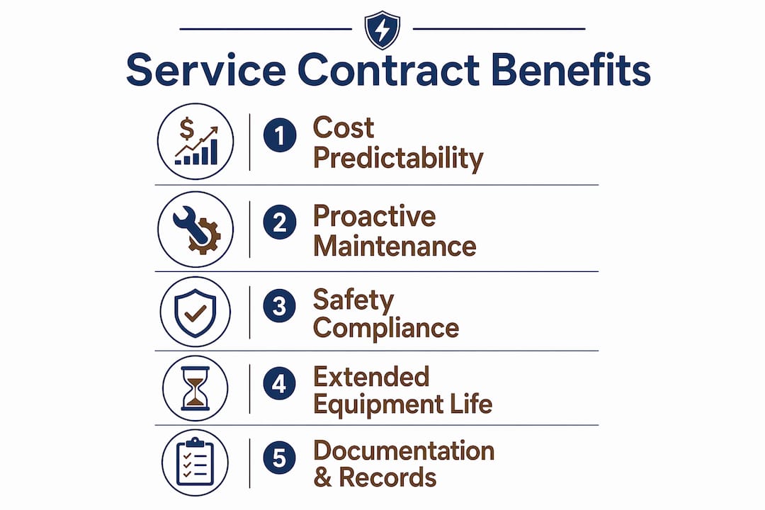 Infographic showing five key benefits of electrical service contracts
