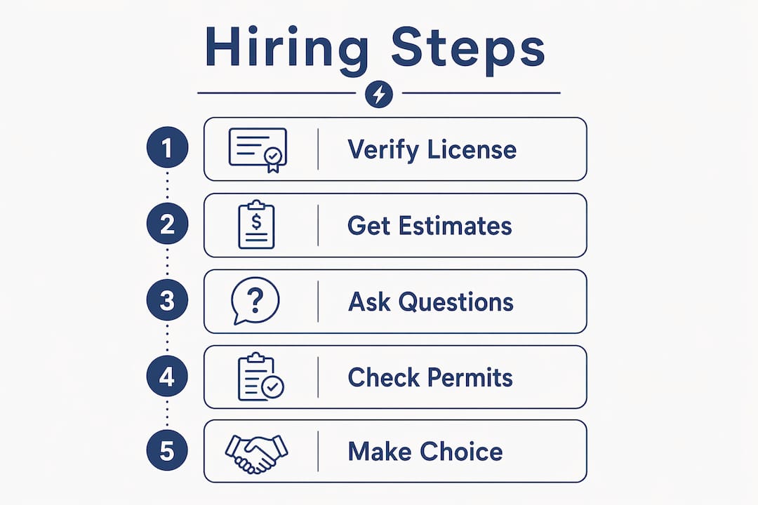 Infographic showing five steps to hire a licensed electrician