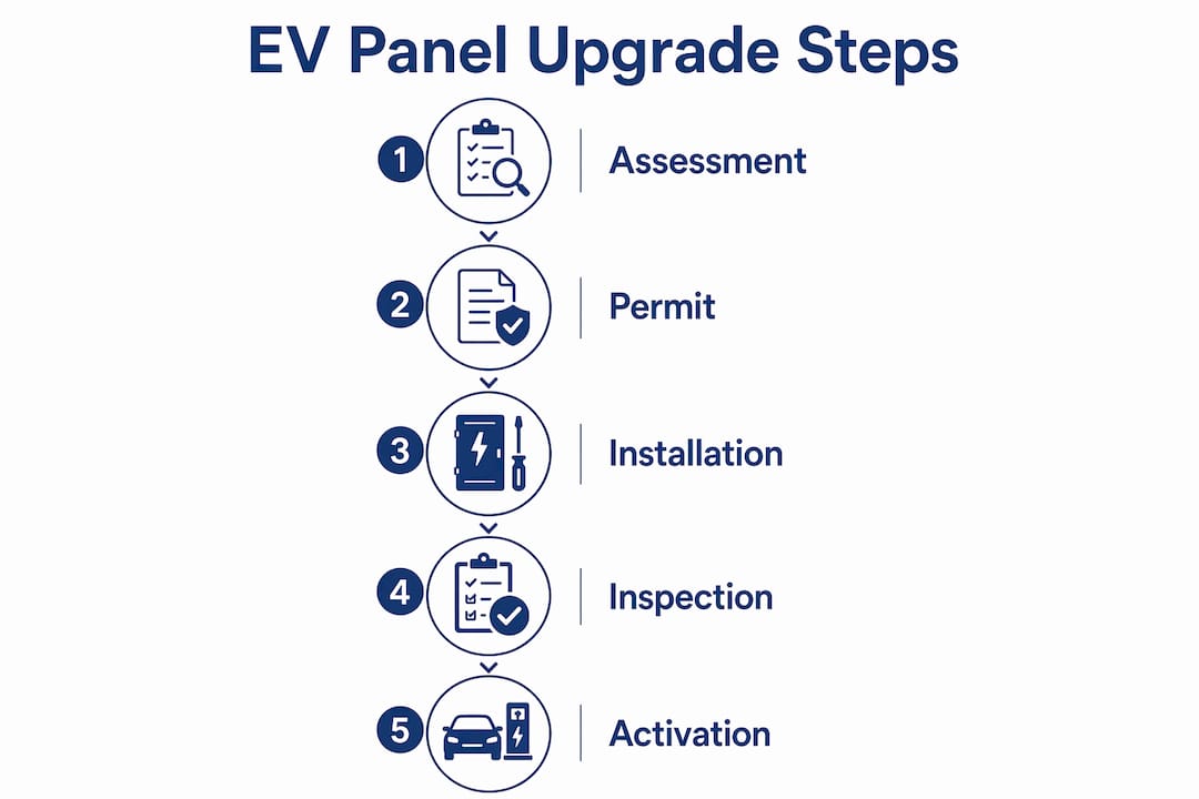 Infographic illustrating EV panel upgrade steps