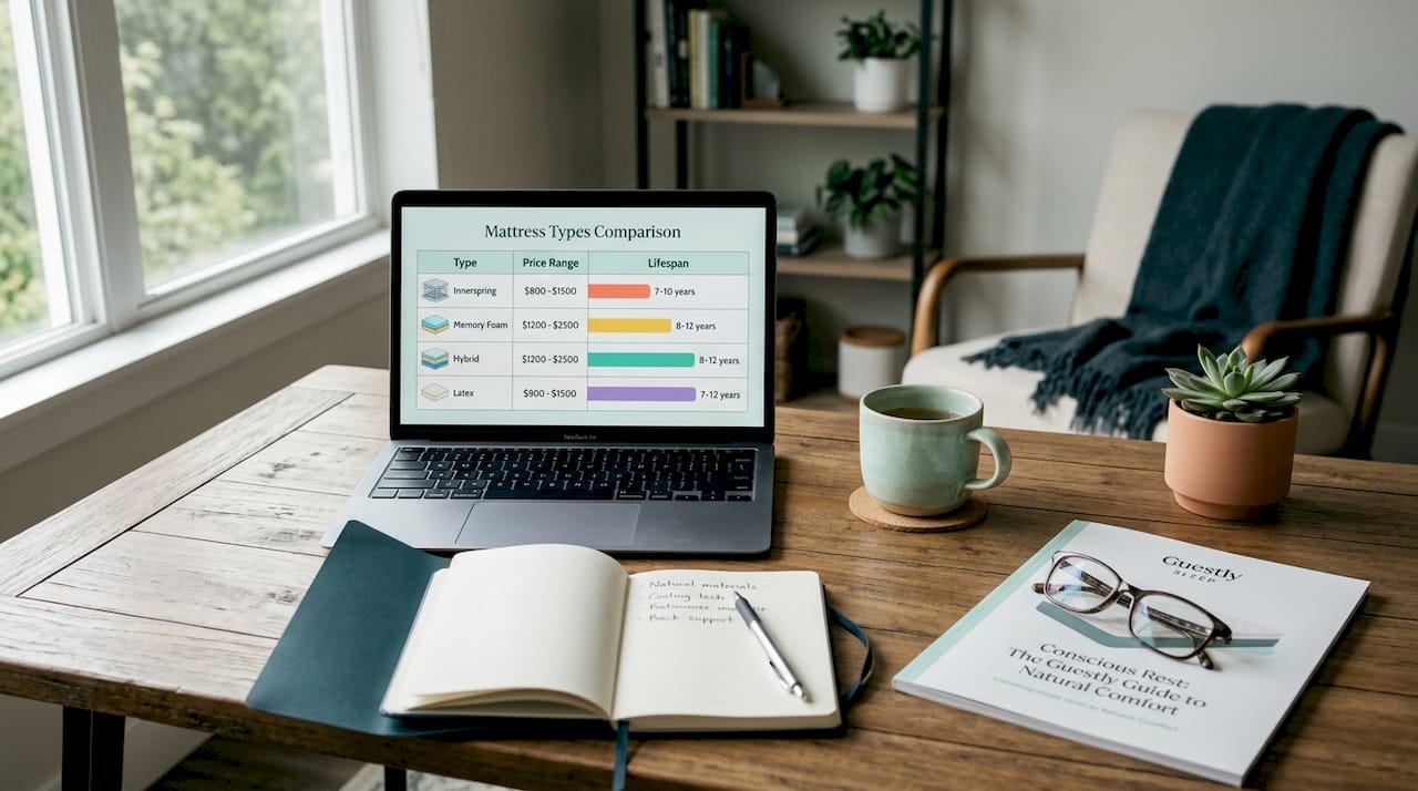 Home office desk with mattress comparison chart