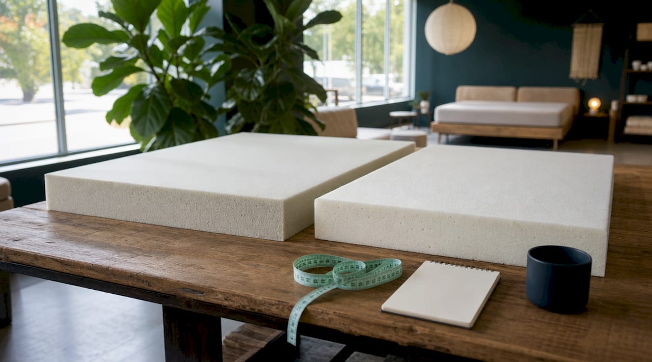Close-up comparison of foam density in mattresses