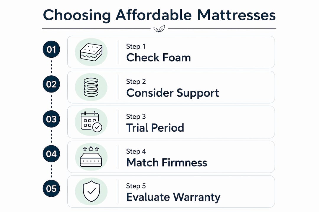 Infographic with steps to choose affordable mattress