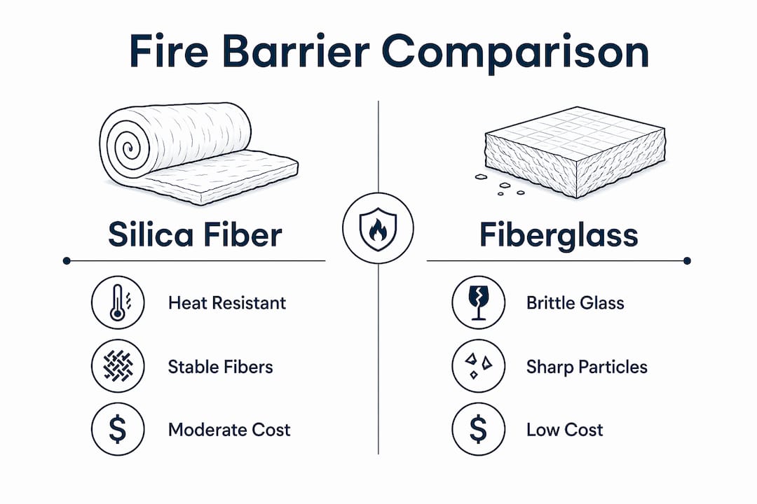 Infographic comparing silica fiber and fiberglass fire barriers