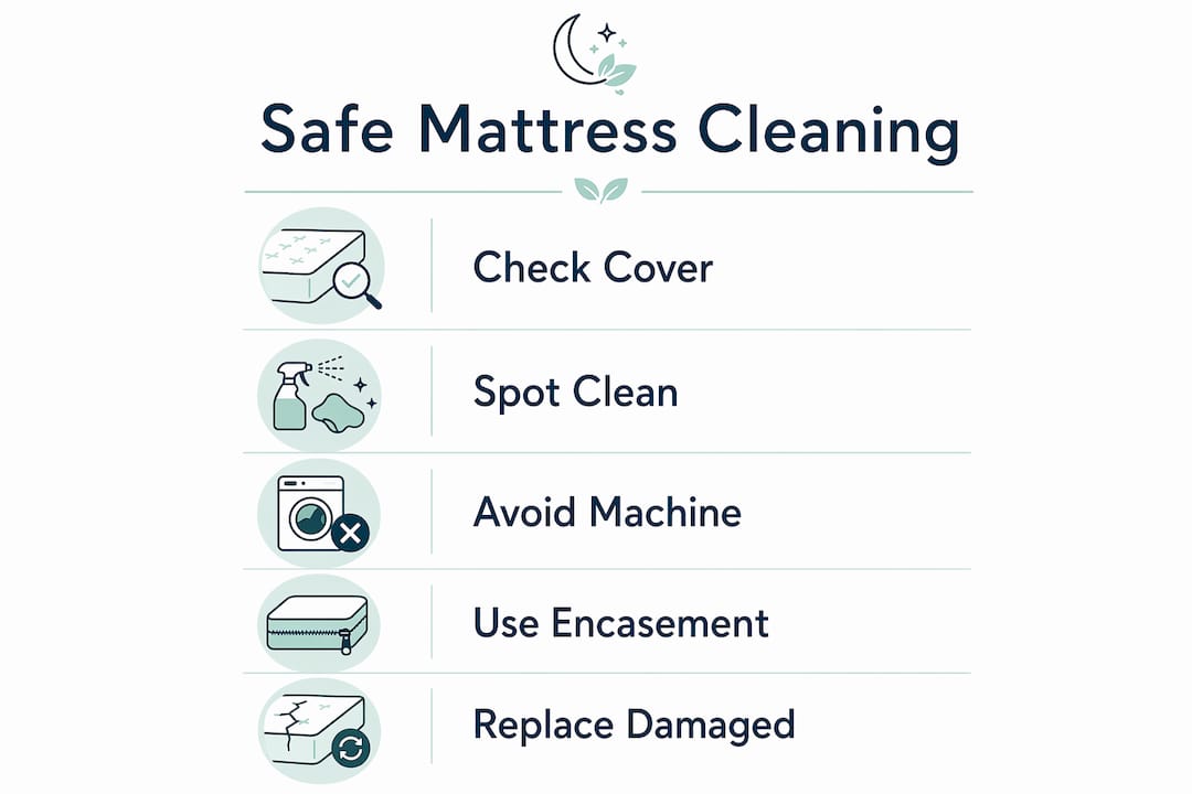 Infographic illustrating safe steps for mattress cleaning