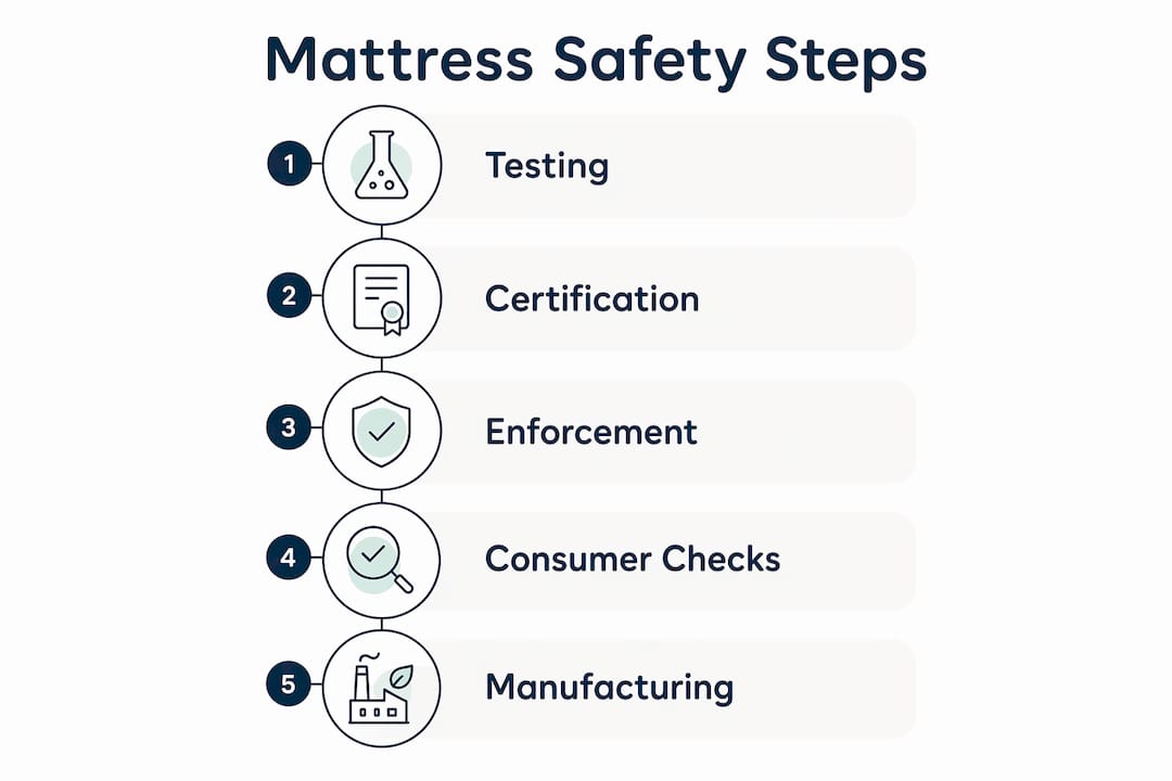 Infographic showing steps of mattress safety standards