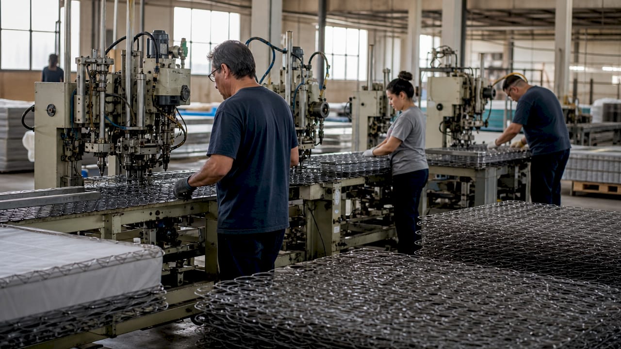 Machine assembling steel coil spring system