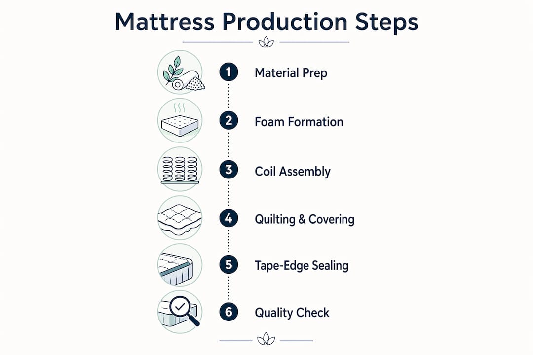 Infographic illustrating domestic mattress production steps