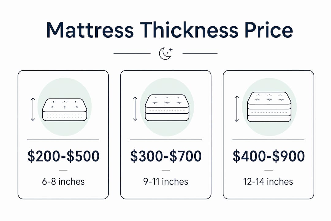 Infographic comparing mattress price ranges by thickness