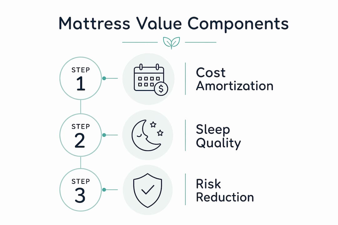Infographic illustrating mattress value components flow