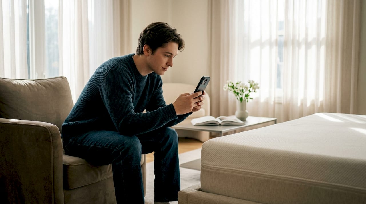Photo of mattress side being taken with smartphone