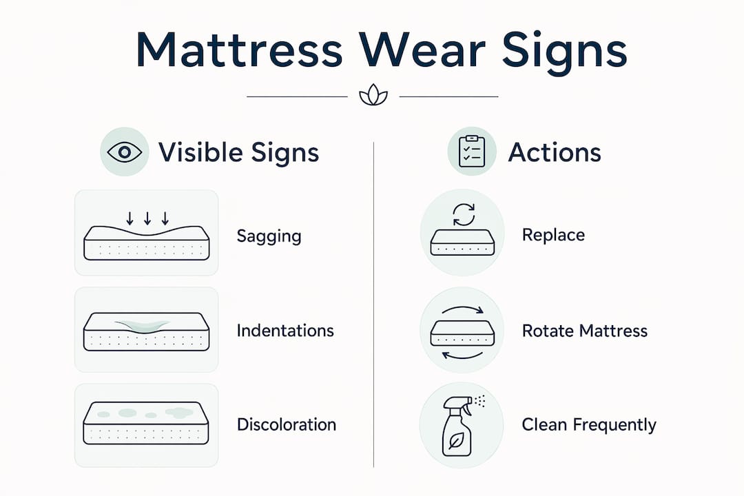 Infographic contrasting mattress wear signs and recommended actions