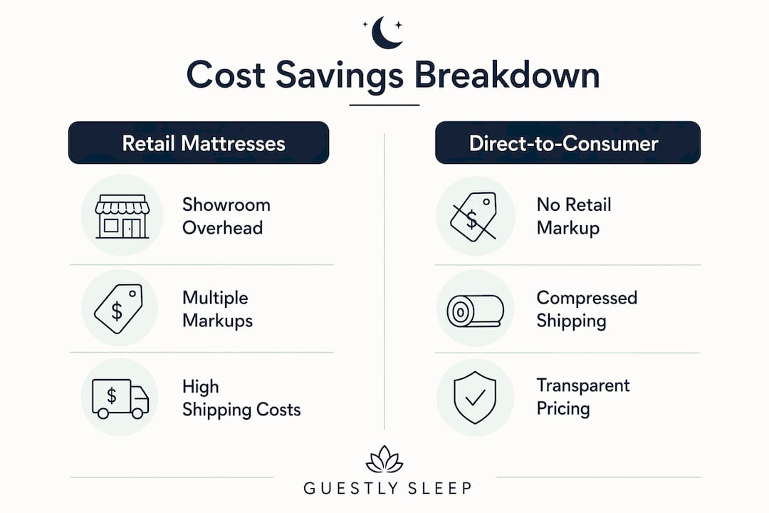 Infographic comparing retail vs direct-to-consumer mattress costs