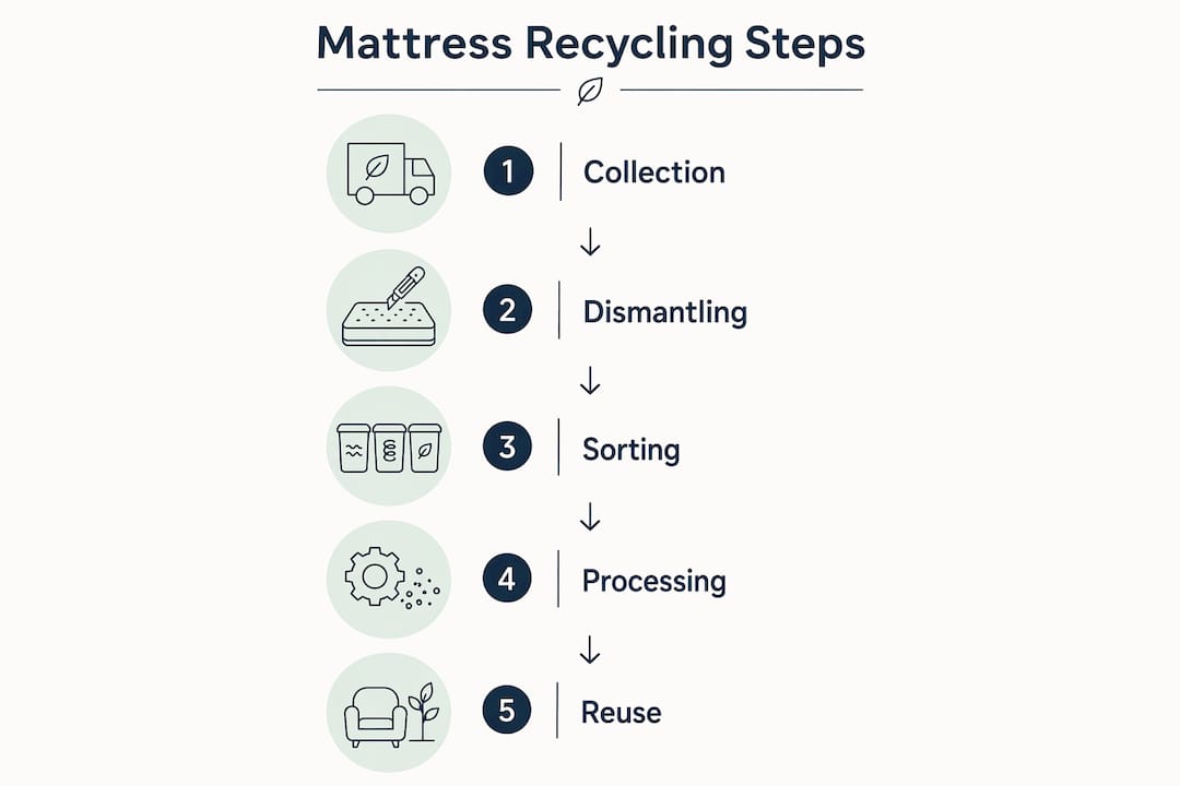 Infographic showing mattress recycling process flow