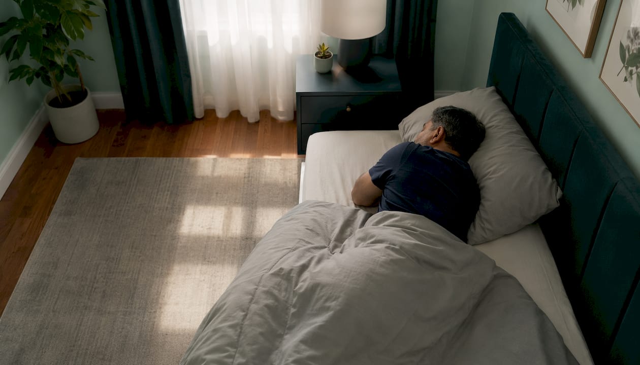 Side profile of man lying to show spinal alignment