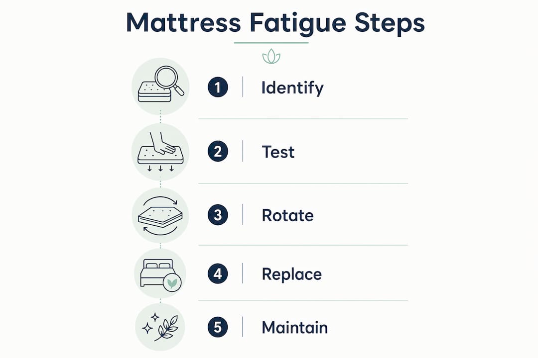 Infographic showing mattress fatigue diagnostic and care steps