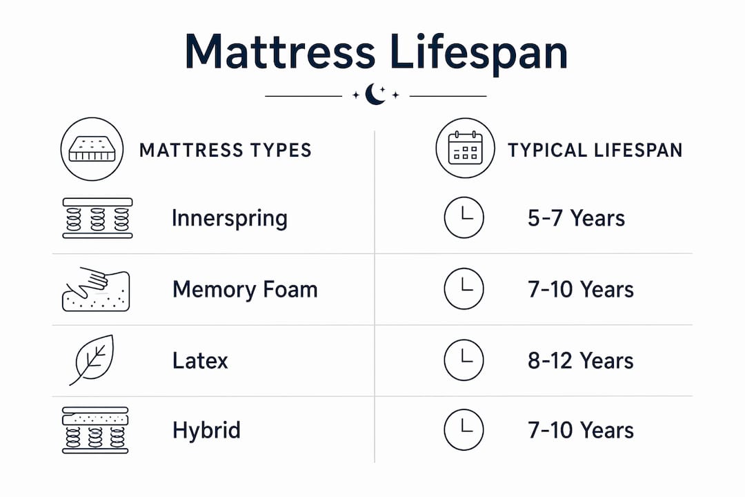 Infographic comparing mattress types and lifespans