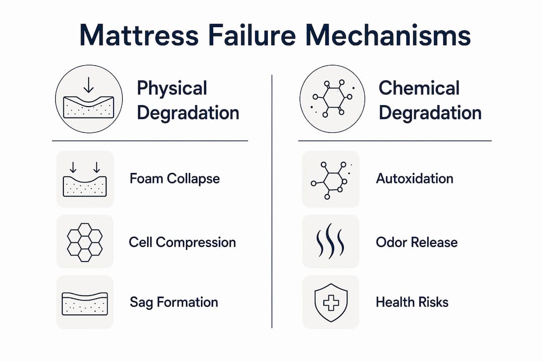 Infographic contrasting mattress physical and chemical degradation