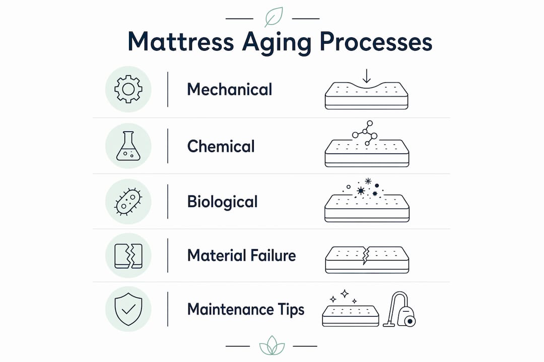 Infographic showing mattress aging process steps