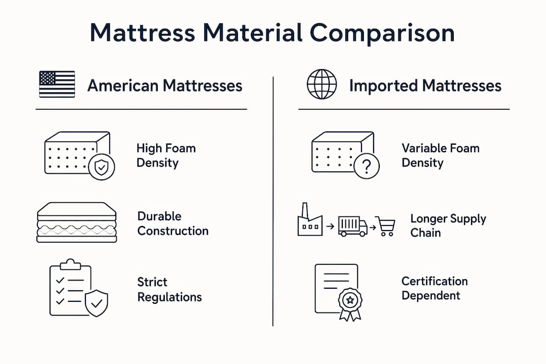 Infographic comparing American and imported mattress materials