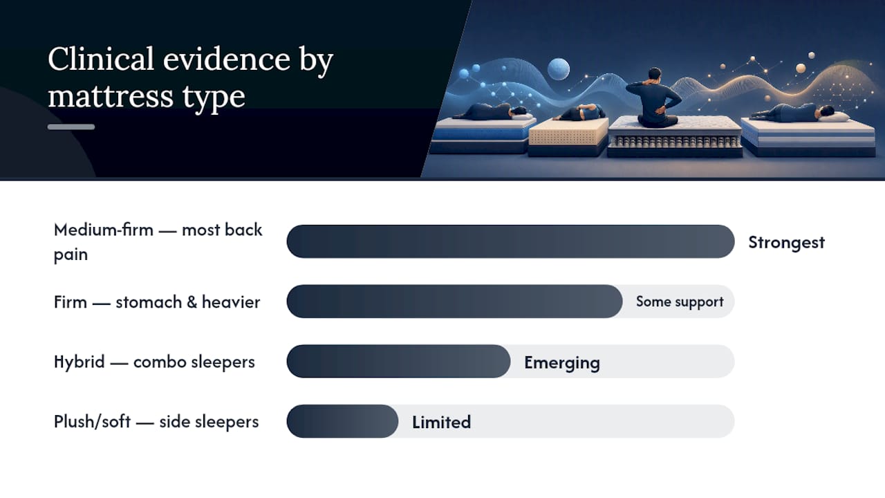 Diagram comparing mattress types and their effectiveness for back pain