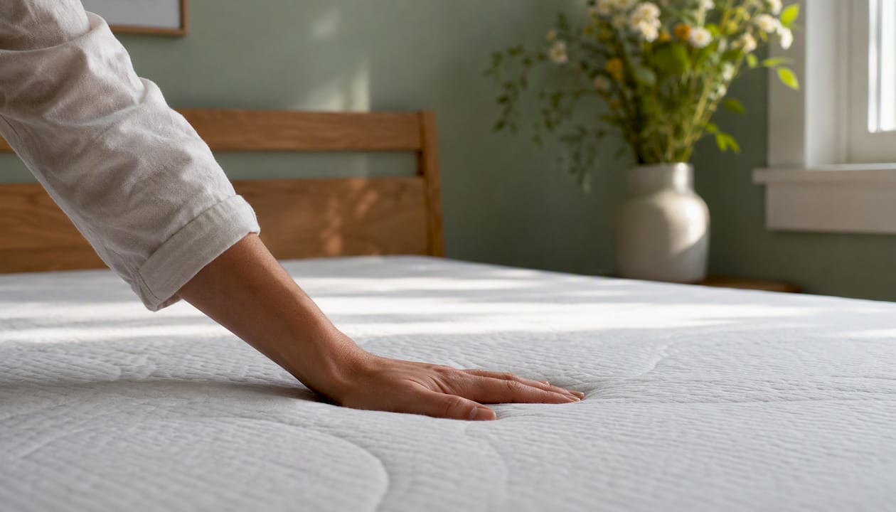 Hand pressing medium-firm mattress surface