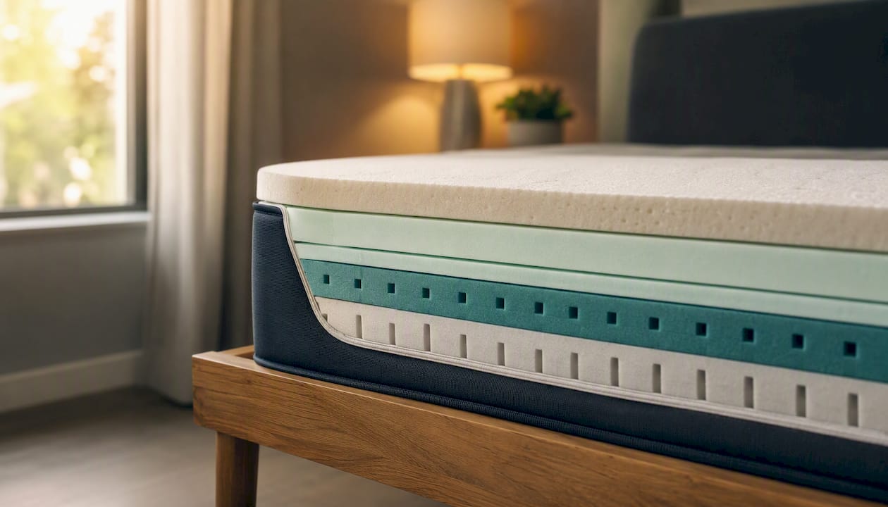 Close-up layered mattress foam and core