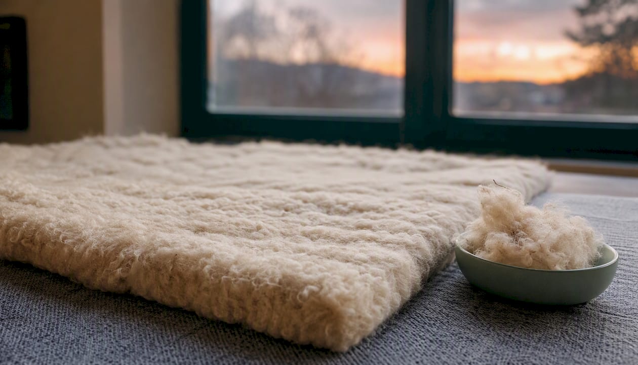 Close-up natural wool fire barrier material