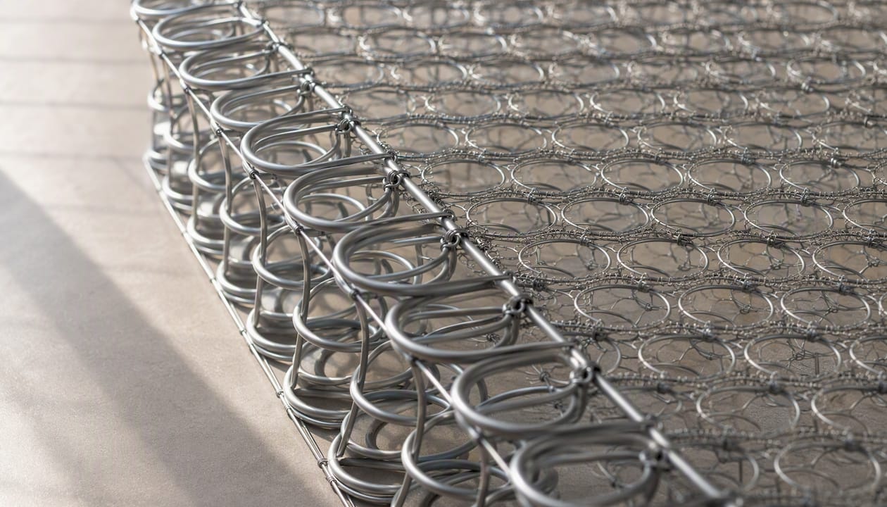 Reinforced perimeter mattress coils close-up