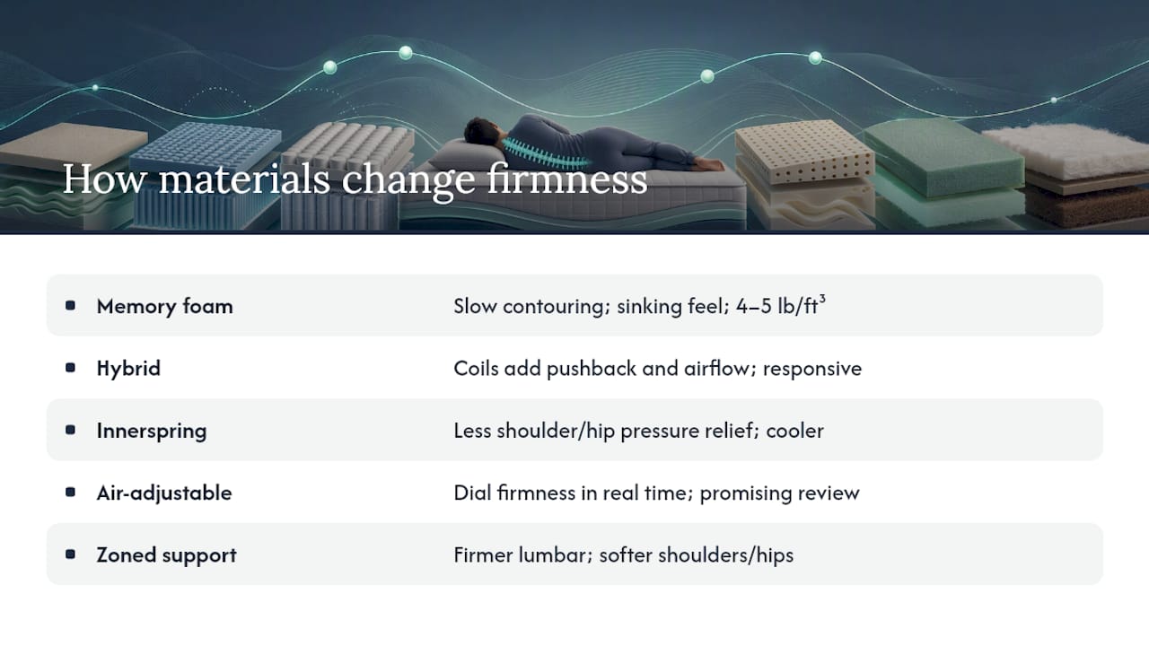 Comparison chart of mattress materials and firmness feel