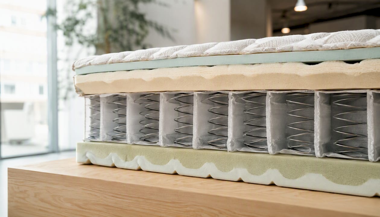 Close-up of hybrid mattress coil airflow channels