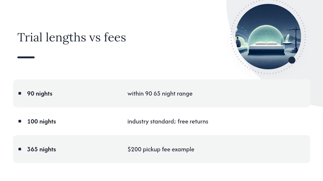 Chart comparing mattress trial lengths and fees