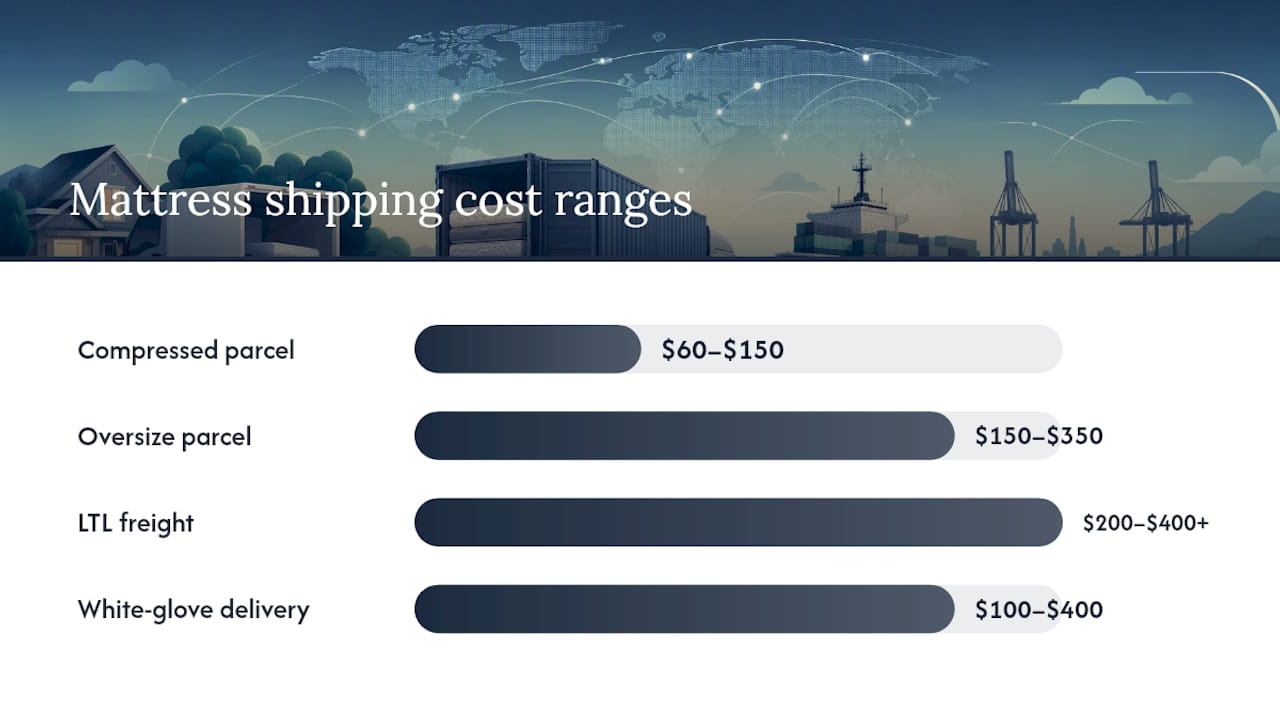 Comparison infographic of mattress shipping costs by method