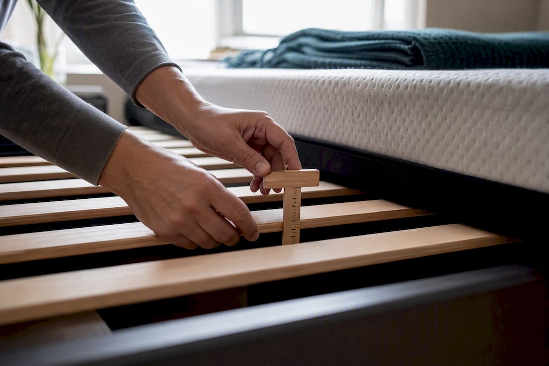 Measuring spacing between platform bed slats