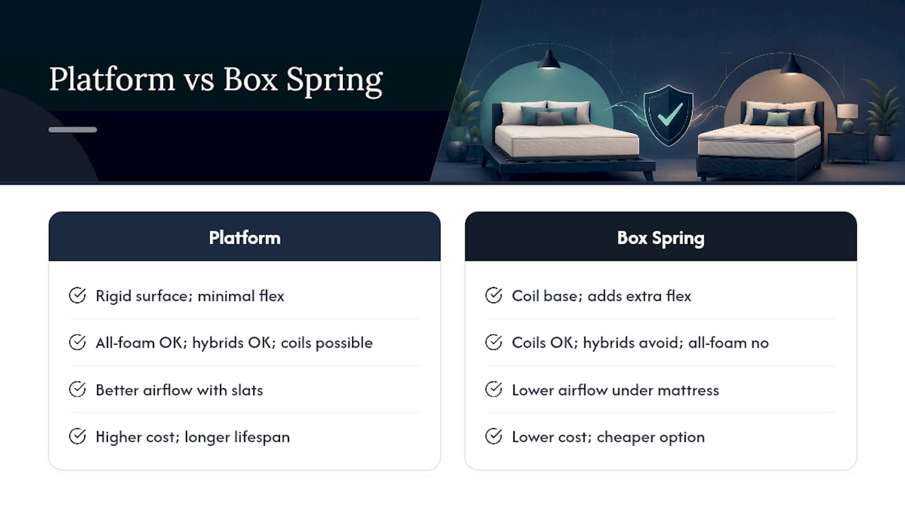 Platform bed and box spring comparison factors