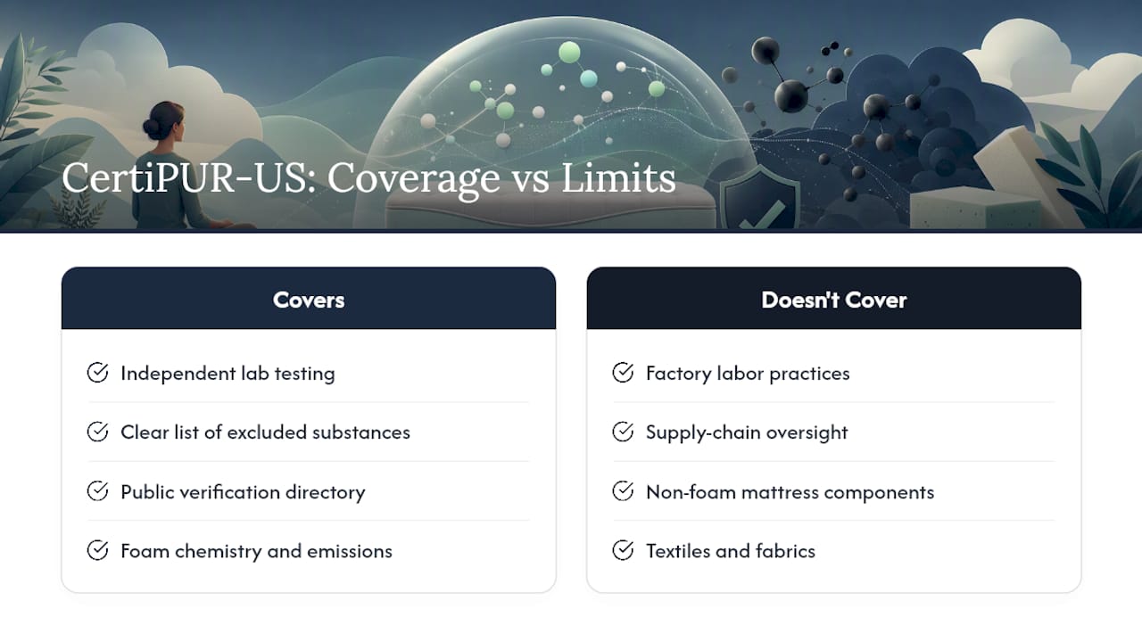 Where CertiPUR-US Falls Short and Where It Earns Its Reputation — overview diagram
