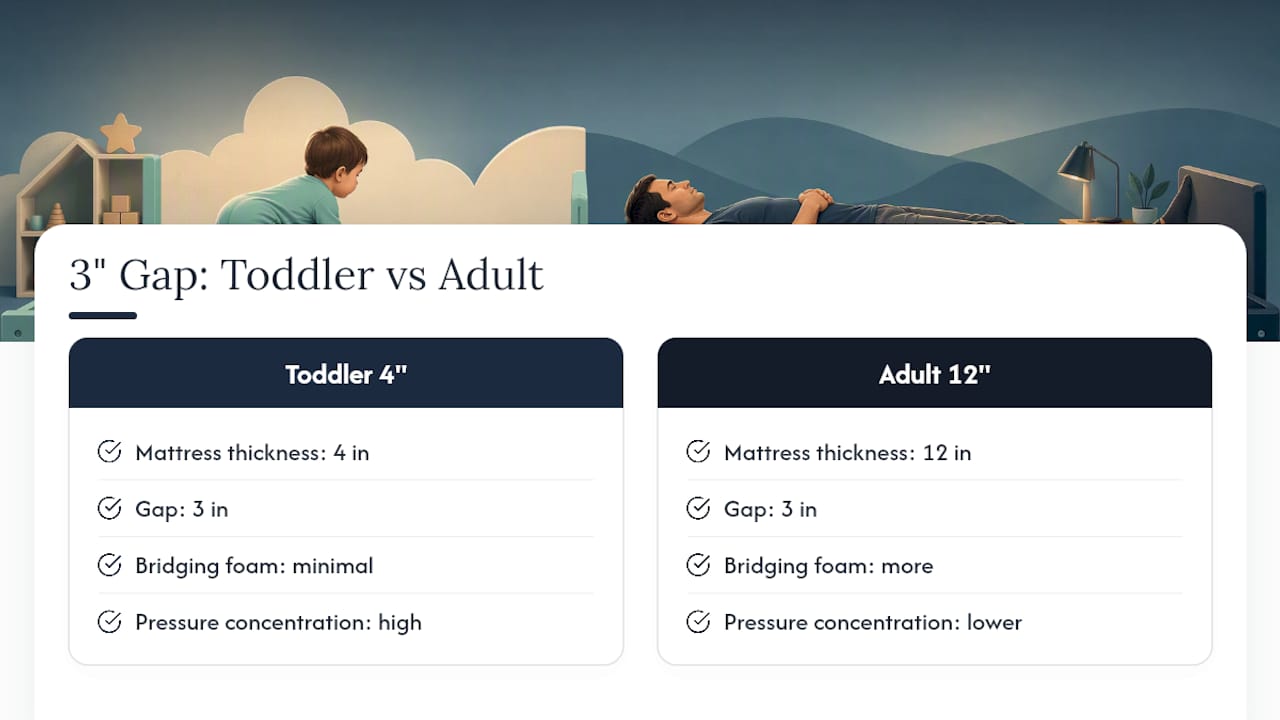 Toddler and adult mattress gap comparison