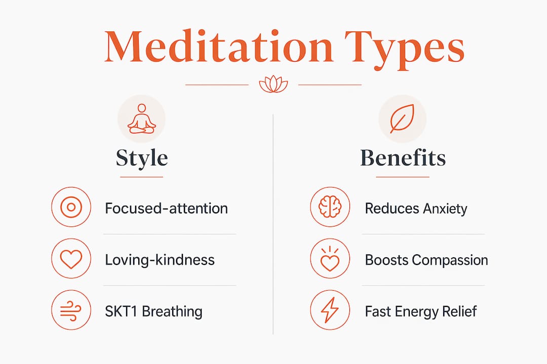 Infographic comparing meditation types and benefits