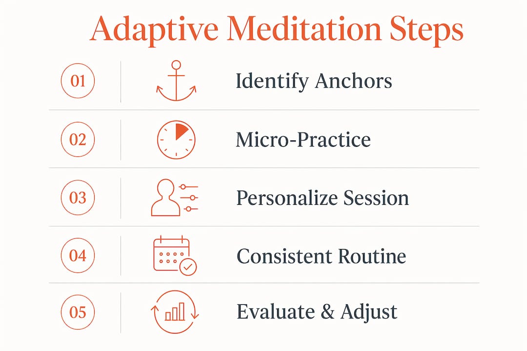 Infographic illustrating five adaptive meditation steps