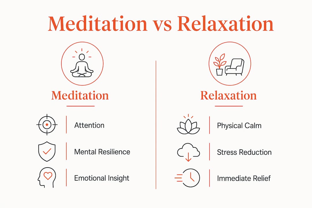 Infographic comparing meditation and relaxation