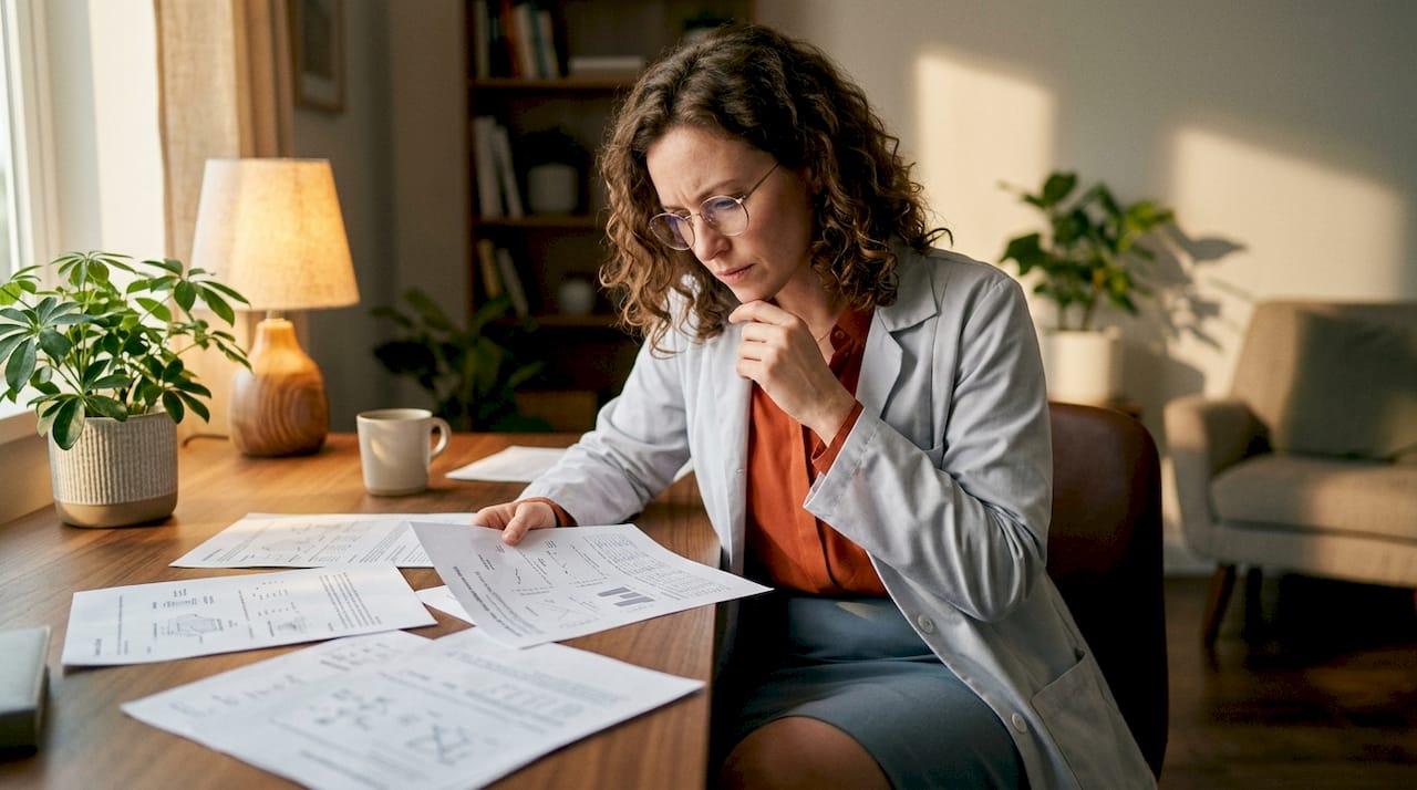 Researcher reviewing meditation study data