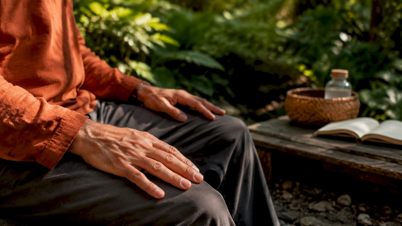 Close-up of hands during breathwork meditation