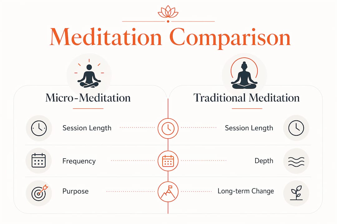 Infographic comparing micro meditation and traditional meditation