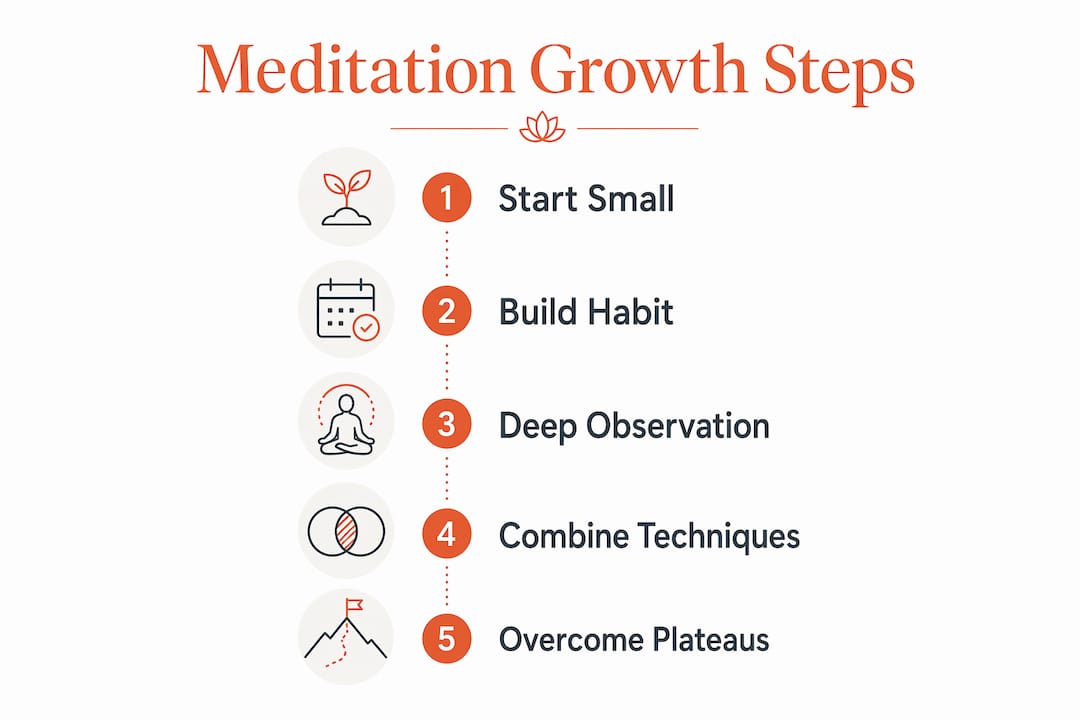 Infographic illustrating progressive meditation steps