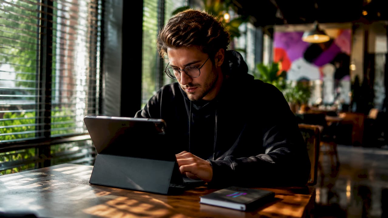 Trader using TradingView watchlist on monitor